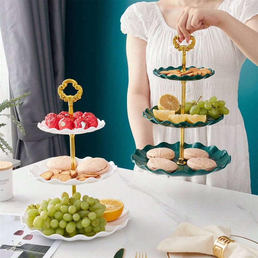 3 Tier Cupcake Dessert Stand, Plastic Tiered Cake Stand Display Tower, Pastry Serving Tray Platter Rack Holder For Buffet, Cookie, Party, Wedding, Home Decor, Black - Violet Purple - View 1
