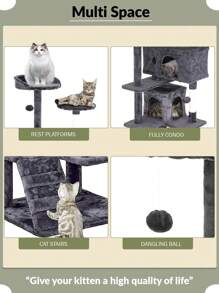DOPINMIN 54in Cat Tree Tower For Indoor Cats,Multi-Level Furniture Activity Center With Scratching Posts Stand House - Ashy - View 6