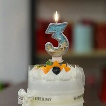 1 vela de cumpleaños con tema de playa, vela artesanal de decoración de pastel de cumpleaños para crear atmósfera de fiesta en festivales, vela con estrella de mar y brillantina de playa de verano, en forma creativa de número - Multicolor - Ver 2