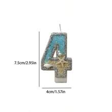 1 vela de cumpleaños con tema de playa, vela artesanal de decoración de pastel de cumpleaños para crear atmósfera de fiesta en festivales, vela con estrella de mar y brillantina de playa de verano, en forma creativa de número - Multicolor - Ver 8