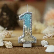 1 vela de cumpleaños con tema de playa, vela artesanal de decoración de pastel de cumpleaños para crear atmósfera de fiesta en festivales, vela con estrella de mar y brillantina de playa de verano, en forma creativa de número - Multicolor - Ver 6