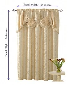 Luxury Fancy Jacquard Design Room Darkening Curtain Panel With Attached Waterfall Valance, 54 By 84-Inch Solid Plain Colors Rod Pocket Modern Semi Blackout For Living Room Bedroom And Dining Room - 米色 - 查看 5