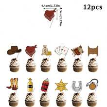 12 piezas Decoración de pastelitos para copas en tema de vaqueros del oeste para fiesta - Multicolor - Ver 2