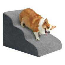 1pc Dog Stairs For Small Dogs, High Density Foam Pet Stairs, Washable Cover And Non-Slip Base, Dog Steps Ladder Perfect For Injured/Older Dogs, Pet With Joint Pain - Grey - View 15