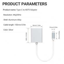 NADODO Type-C 转 HDTV 适配器 4K@30Hz USB C 转 HDTV 母头转换器即插即用 C 转 HDTV 适配器 Thunderbolt 3 兼容 Iphone 15/16 系列、Pro/Air、Galaxy S21 S20、Surface、ASUS 等兼容 MacBook - 銀色 - 查看 9