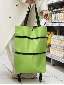 1pc Portable Folding Shopping Cart With Wheels For Grocery And Package Delivery - Green - View 2