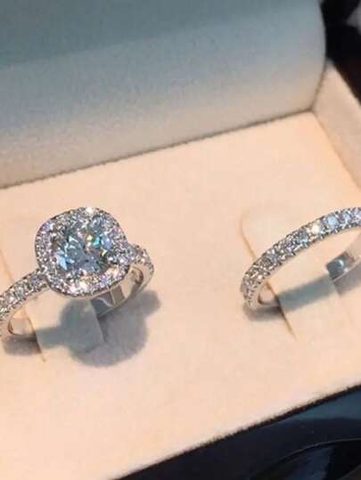 2-Piece Set Of Elegant Stacking Rings With Sparkling Zirconia - Choose From Silver, Gold, Or Rose Gold - Perfect For Any Occasion