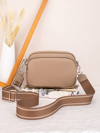 Sac bandoulière à plusieurs couches en PU carré avec motif de litchi pour femmes, style vintage & haut de gamme, épaule & grande capacité, sac à main élégant & polyvalent avec une large sangle, nouveau
