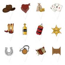 12 piezas Decoración de pastelitos para copas en tema de vaqueros del oeste para fiesta - Multicolor - Ver 6