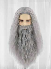 Tóc giả màu xám Funky cho nam có ria mép, Bộ tóc giả và râu cosplay dài, Tóc giả dài màu xám cho trang phục phù thủy, Tóc giả râu dài cho người tiền sử, Tóc giả xoăn dài màu xám có râu cho trang phục Chúa Jesus tổng hợp, Tóc giả cosplay nam cho tiệc cosplay Halloween - Xám - Xem 4