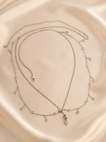 1pc Vintage & Bohemian Style Glass Rhinestone Pendant Belly Button Chain, Luxury Stainless Steel Navel Ring Chains, Suitable For Women Daily Wear And Beach Vacation. An Alluring And Sexy Body Chain Gift. - Silver - View 6