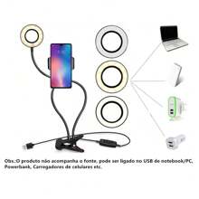 ESHOPCOMERCIAL Luminária Ring Light Com Suporte Garra Flexível Para Celulares De Mesa 2 em 1