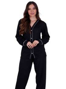 Pijama de Inverno Americano com Botões Amamentação Manga Longa