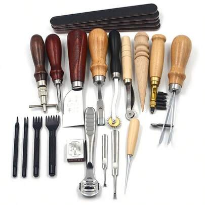 18 pcs Leder Fertigkeit Handwerk Werkzeug Set Schneiden Nähen Schnitzen Stanzen Lochen Werkzeug DIY Leather Craft Punch Tools Set