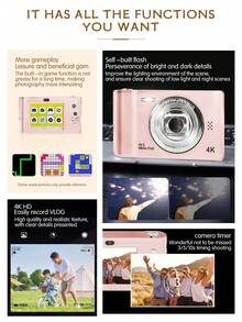Cámara digital 4K de estilo retro de nivel de entrada, MINI de alta definición y alta resolución, pequeña, portátil, con estilo CCD, ideal para estudiantes - Rosa - Ver 9
