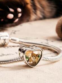 1pc Custom Photo Charm Pet Cat Love Gift For Pet Owners Compatible With  Bracelet, Personalised With Your Photo, Custom Photo Beads Gift For Pet Lover Anniversary Gift, Valentine Gift, Birthday Gift, Wedding Gift, Mother's Day Gift, Father's Day Gift, Best Friend Gift, Gift For Mom/ Dad, Gift For Girlfriend/ Boyfriend, Gift For Her/ Him