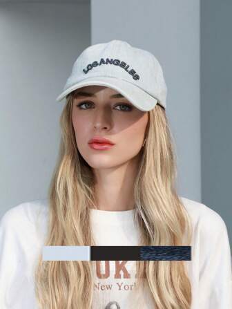 Street 1pc Women Embroidered Letter Detail Baseball Cap, Breathable Wide Brim Hat Suitable For Daily Commute And Travel