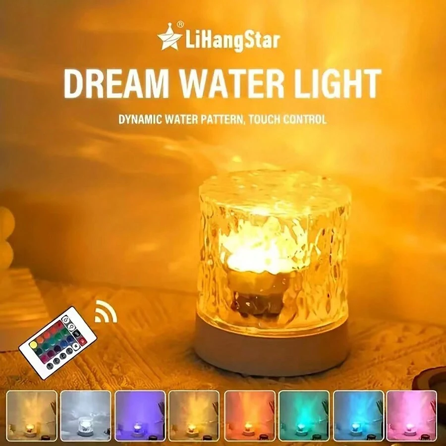 1pc LED Water Ripple Atmosphere Night Light, USB Rotating Projection RGB Crystal Table Lamp With Remote Control, Dimmable & Color Changing, Suitable For Bedroom, Bedside, Game Room, Gift - Cylindrical Corrugated Projection Lamp - View 1