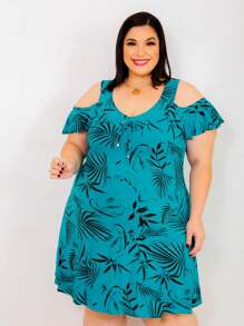 Plus Size Dresses - Printed Green - View 3