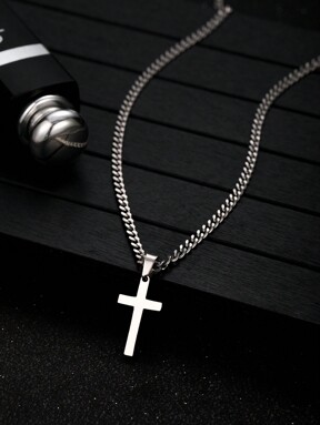 1pc Boys' Simple Cross Pendant Necklace, Stainless Steel Material, Suitable For Daily Wear, Also Can Be A Children's Birthday Gift