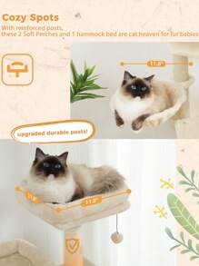 PAWZ Road Large Cat Tree With 2 Plush Condos, 162CM Multi-Level Cat Tower Scratching Post With Spacious Platforms & Hammock And Replaceable Hanging Balls In Gray