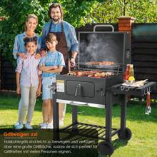 Charcoal Grill, Grilling Car XL, Grill Charcoal Large, Coal Grill With Lid, Grill Rust, Wheels And Thermometers, Stainless Steel Handle, Smoker Grill, 116.3x106x56cm, BBQ Grill For Camping And Garden - Black - View 4