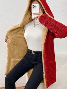 Women Faux Fur Coats - Red - View 3