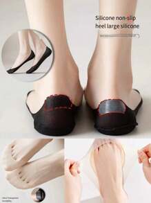 5雙女性隱形船型襪，透氣矽膠防滑超薄襪子，適用於拖鞋，彈性冰絲低筒襪，適用於夏日日常穿著