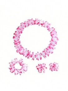 4pcs/Set Hawaiian Flower Lei Hula Necklace Garland Headband Wristbands Wedding Decorations Beach Tropical Party Supplies - One Size - View 7