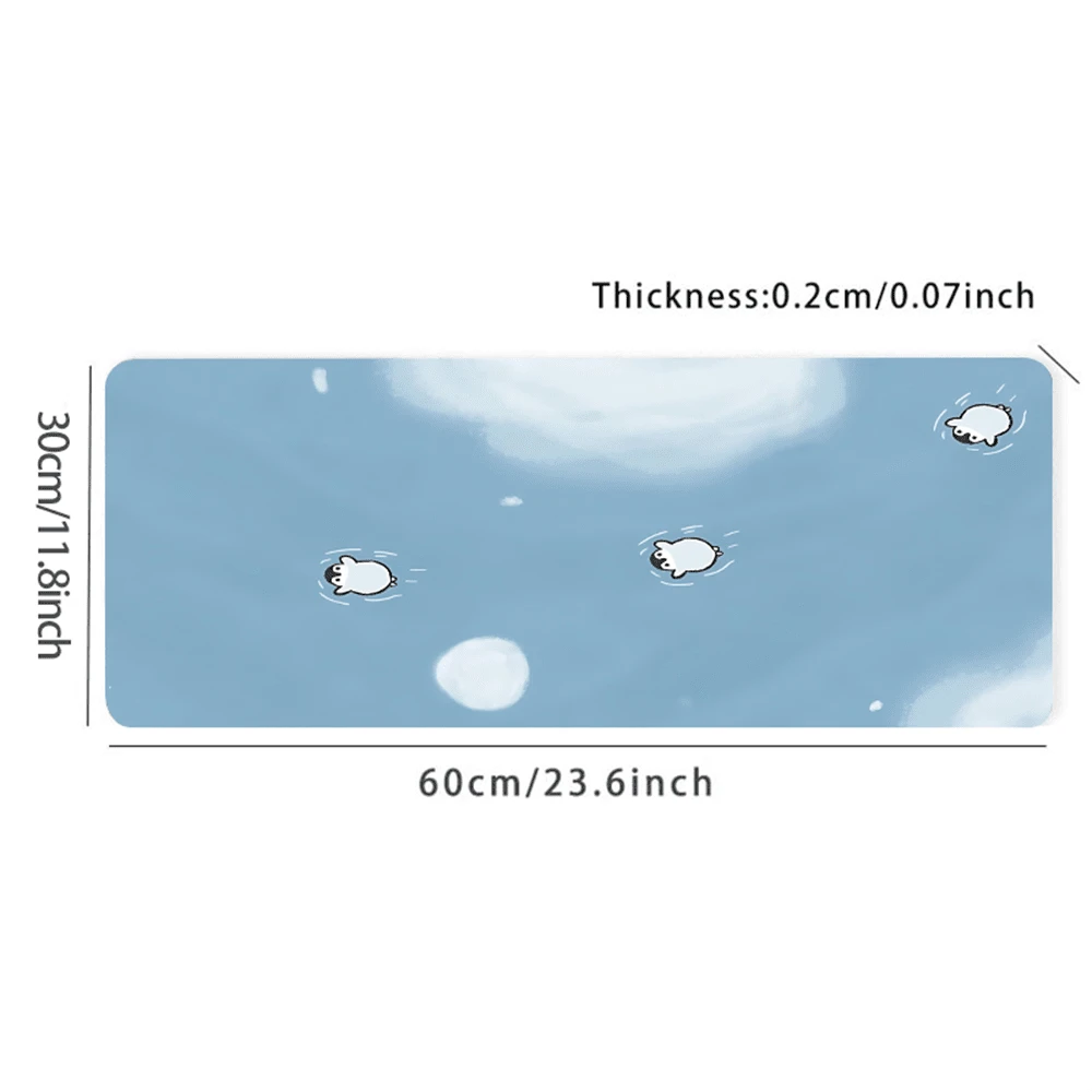 1pc Penguin Mouse Pad Blue Desk Mat Extended Desk Pad Non-Slip Rubber