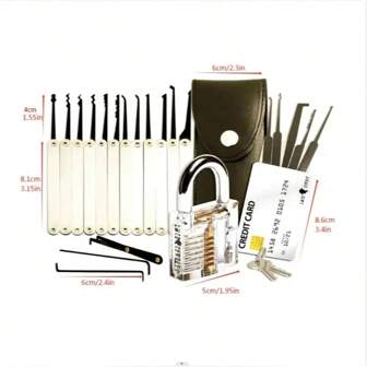 Locksmith Beginner Learning Tool Set, Best Tool Kit, Including Transparent Practice Lock And A Concealed Lock Picking Card Tool, Tools For Men