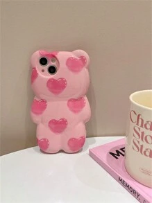 Funny Phone Case Valentines Cute 3D Rosa Heart Silicone Phone Case Compatible With Iphone 15 16 Pro Max 11 12 13 14 Pro Max Soft Shockproof - Pink - View 5