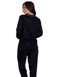 Pijama de Inverno Americano com Botões Amamentação Manga Longa