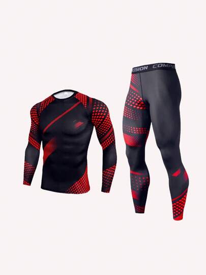 2 peças/conjunto de roupas de compressão esportivas ao ar livre estilo namorado para ciclismo, exercícios, corrida e basquete. As roupas são de secagem rápida, absorvem umidade, são respiráveis, confortáveis e amigáveis à pele. Elas são feitas de material leve de seda de leite camuflada. Roupas masculinas de duas peças estilo namorado