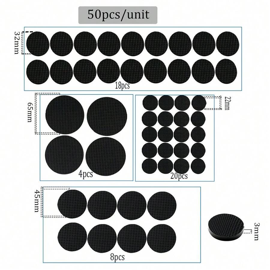 家具墊58入組黑色單面泡棉墊，桌椅防滑、隔污、防震、防刮緩衝墊，自粘耐磨保護墊 - 黑色 - 查看 1