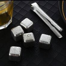 (4 Cái/Bộ) Đá viên bằng thép không gỉ, Đá làm lạnh Whisky có thể tái sử dụng, Đá làm lạnh Whiskey, Khối làm lạnh có thể tái sử dụng cho quầy bar cocktail đồ uống, Đồ nhồi bông cho nam cho Giáng sinh, Bộ quà tặng gia đình và bạn bè - Bạc - Xem 7
