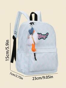 Multi-Pocket College Style School Bag With Lettering And Cute Charms, Perfect For Commuting And School - Blue - View 2