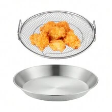 Stainless Steel Frying Net, Oil Residue Filter, Ear Drain Artifact Filter Plate, Fried Chicken Wings French Fries Rack,Kitchen,Summer Beach Party,Food,Camping,Organizer,Room Decor,Kitchen Items. - Silver - View 3