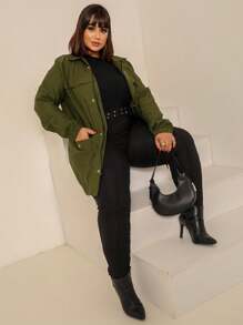 Plus Size Coats - 軍綠色 - 查看 5