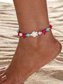 1 cái Nhiều Màu Sắc Xanh Ngọc Sao Biển Hàn Quốc Sáp Sợi Dệt Phụ Nữ Vòng Chân - Nhiều màu - Xem 6