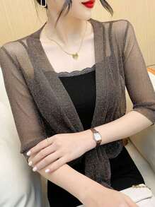 1 pezzo Cardigan sottile invernale da donna, giacca corta e trasparente, cappa ampia, top estivo a maniche corte con protezione solare