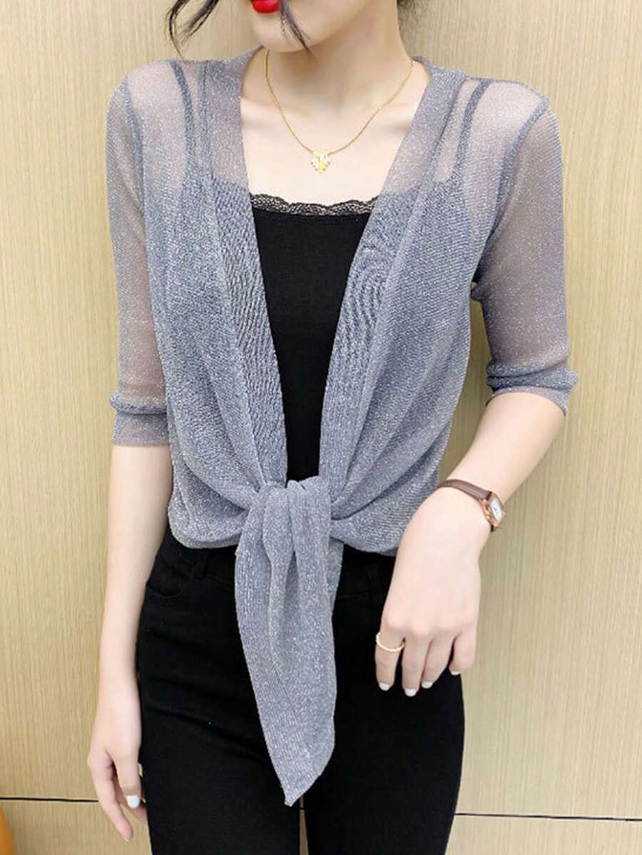 1 pezzo Cardigan sottile invernale da donna, giacca corta e trasparente, cappa ampia, top estivo a maniche corte con protezione solare