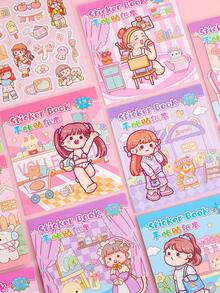 1本小女孩主題貼紙手冊，適用於日誌、剪貼簿和手工藝，每本書附有5張漫畫主題的預裁和DIY貼紙 - 彩色 - 查看 9