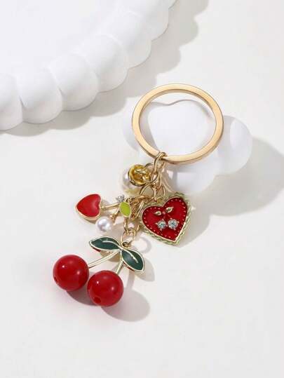 Exquisitely Designed Faux Pearl Cute Creative Red Cherry Faux Pearl Keychain Valentine's Day Gift Souvenir Car Accessories Bag Charm School Pearl Goth Y2k