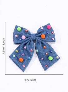 1pc Cute Colorful Pearl And Navy Blue Fabric Bowknot Hairband For Kids