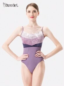 DonsGirl 1件女士芭蕾舞服，高腰設計，鑲有鑽石裝飾 - 彩色 - 查看 1