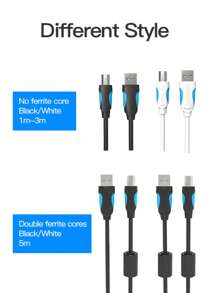 VENTION USB Printer Cable USB 2.0 Printer Cord A Male To B Male Printer Scanner Cord High Speed Compatible With HP, Canon, Epson, Lexmark, Xerox, Black - Black - View 7