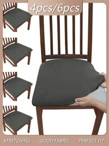 Housse de tabouret haute élasticité de couleur unie 4PCS/6PCS, protecteur de poussière amovible et lavable pour salon, salle à manger, hôtel