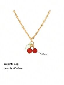1 pieza Collar de diseño minimalista de oro amarillo y cereza roja de lujo para mujeres, aretes y pendientes de moda, adecuados para uso diario - Amarillo Oro - Ver 5
