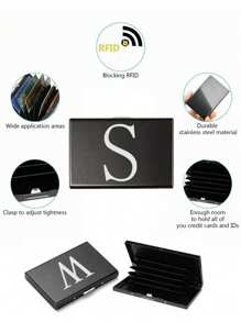 1 件超薄卡片盒玫瑰金首字母名称 A 到 Z 图案钱包 ID 银行极简主义薄铝金属钱包银行卡盒女士钱包男士金属 S 收纳盒卡片夹卡夹钱包名片夹信用卡夹男士迷你钱包卡片钱包射频识别钱包